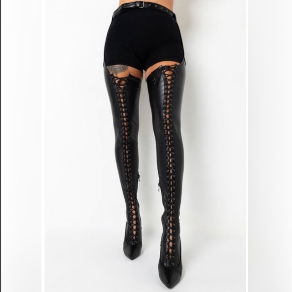 SOLD…. AZALEA WANG/ BRAND NEW/ Belted Gladiator Thigh High Boots - Picture 5 of 6